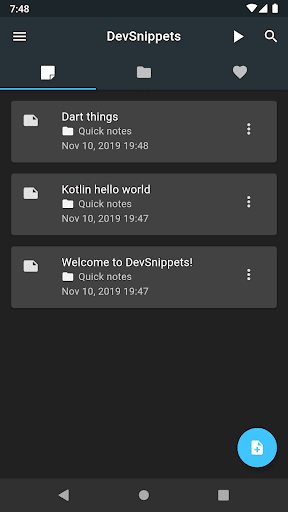 Android application DevSnippets screenshort