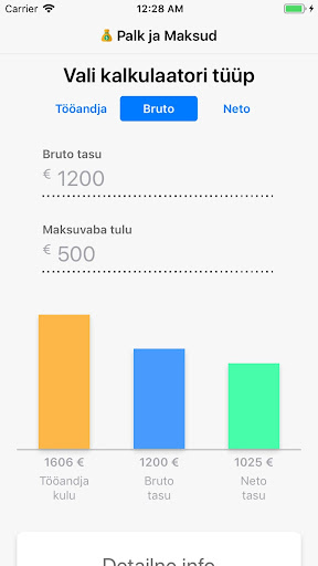 Android application Palk ja Maksud screenshort