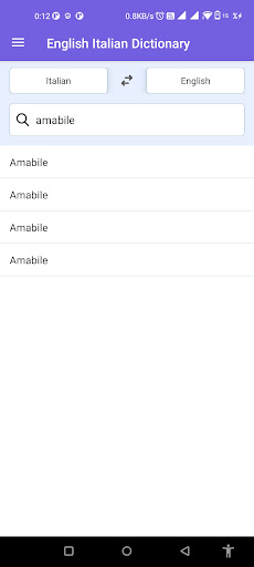 English Italian Dictionary Screen 2