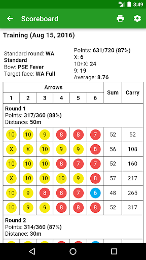 Screenshot of MyTargets Archery
