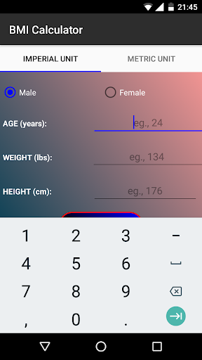 Android application BMI Calculator screenshort