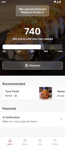 Android application Miku Japanese Restaurant screenshort