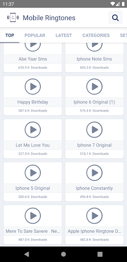 Android application Mobile Ringtones screenshort