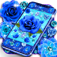 Royal blue diamonds and roses live wallpaper