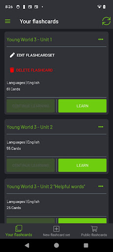 Android application MemoCard - Learn Languages screenshort