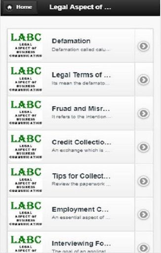Android application Legal Aspects of Communication screenshort