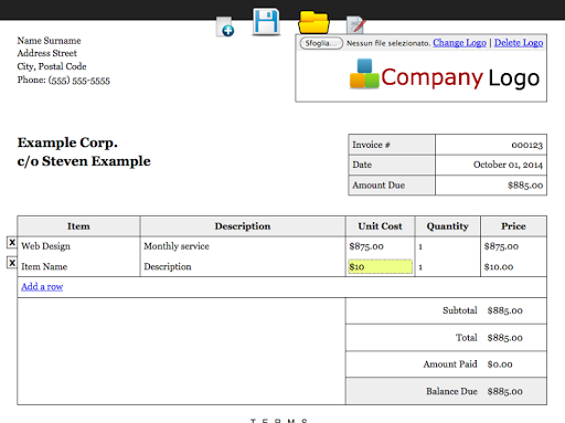 Editable Invoice Droid Screen 2