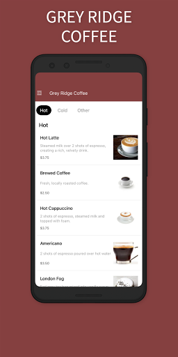 Android application Grey Ridge Coffee screenshort