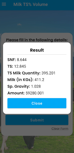 Raw Milk Calculations Screen 3