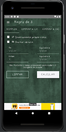 Android application Regra de 3 screenshort