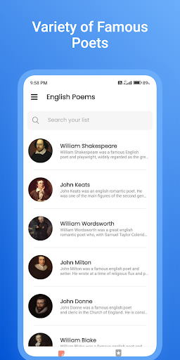 Screenshot of English Poems & Poetry Offline