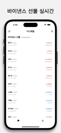 Android application 미니체결 - 바이낸스 선물 체결 필터링 screenshort