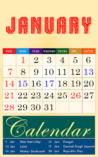 Android application English calendar screenshort