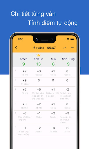 Android application Ghi điểm bài tiến lên screenshort