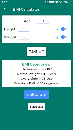 Android application BMI Calculator for Indian screenshort