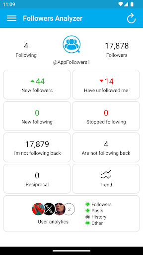 Android application Followers Analyzer for Twitter screenshort