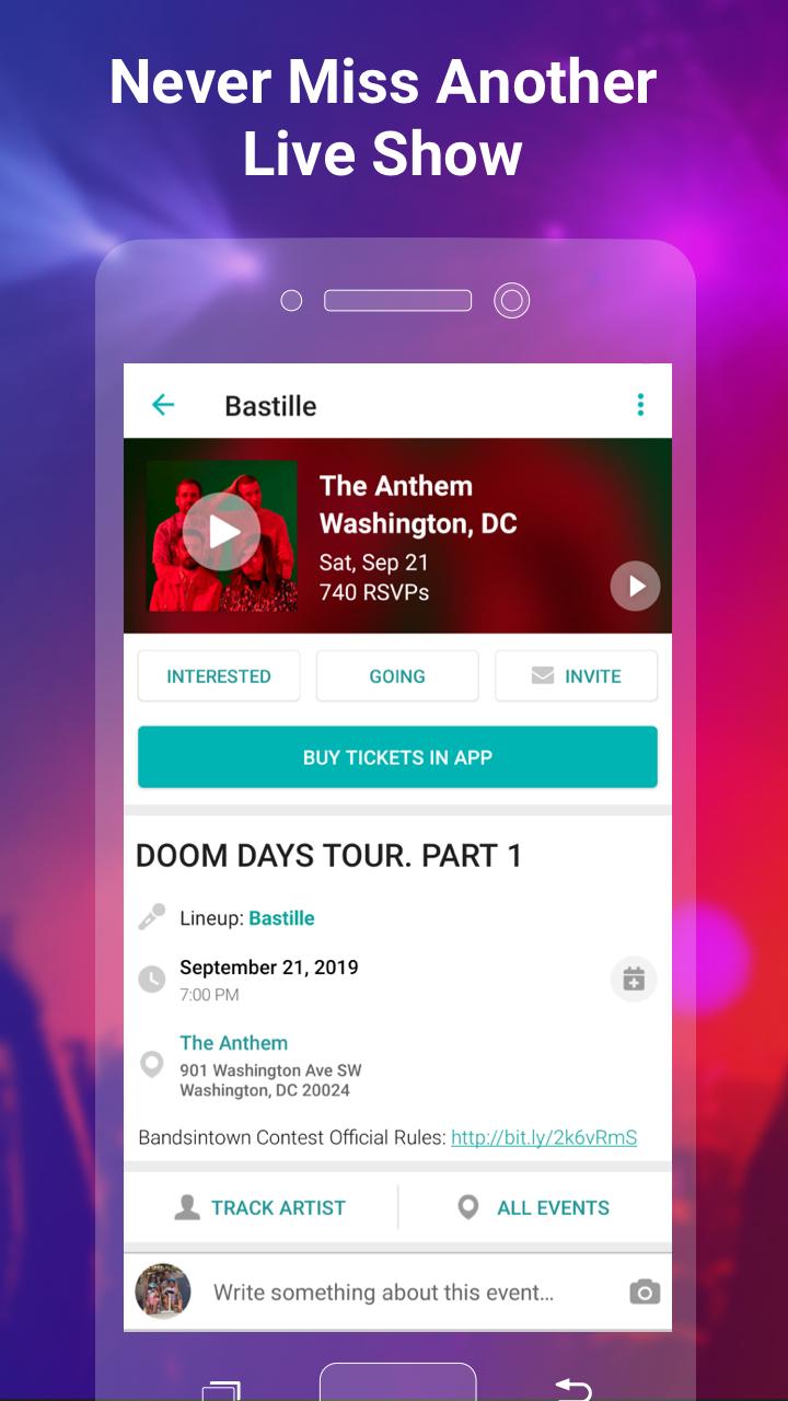 Android application Bandsintown Concerts screenshort
