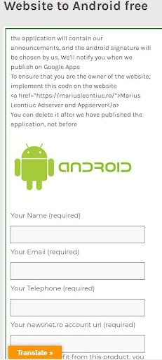 WEB2APP Screen 2