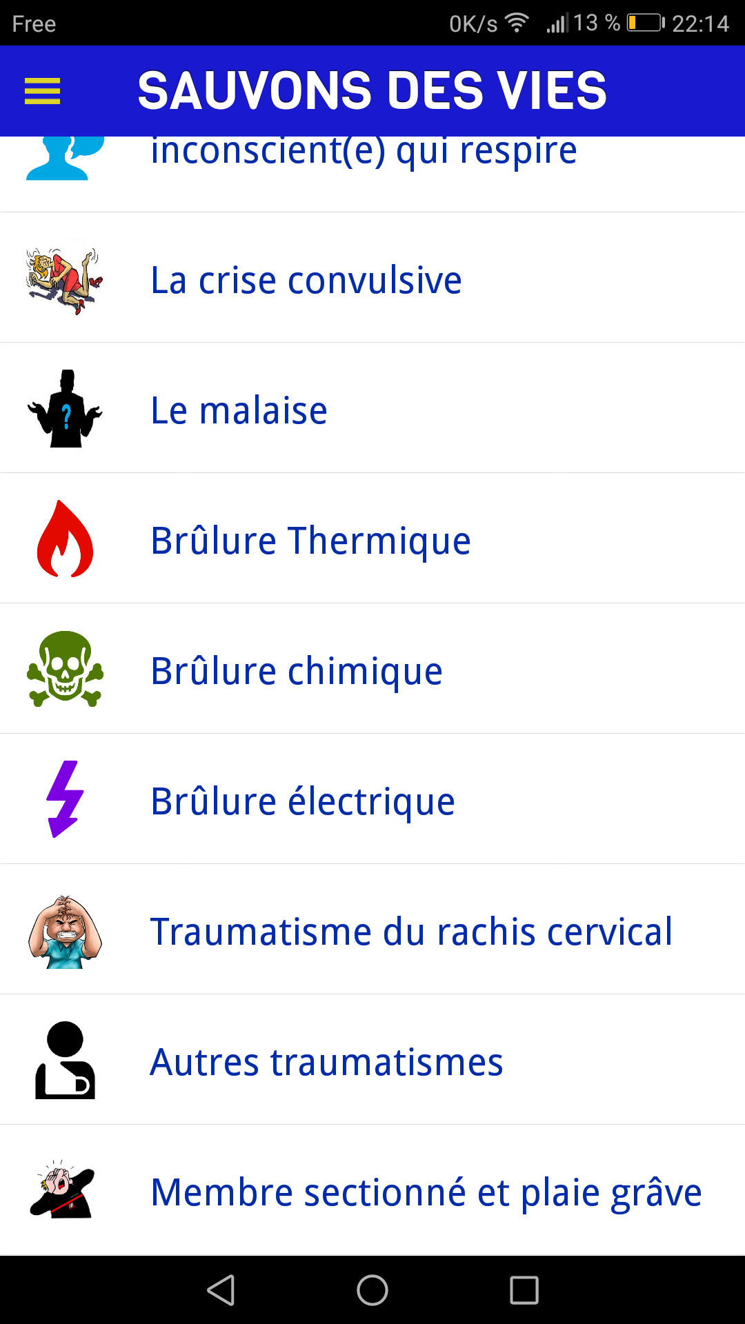 Android application PREMIERS SECOURS SST screenshort