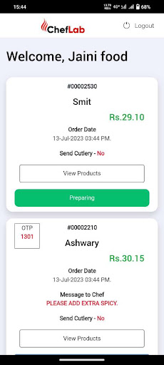 Android application Cheflab Vendor screenshort