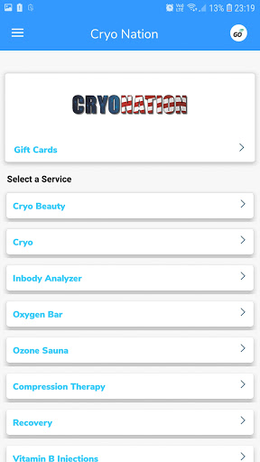 Android application Cryo Nation Wellness screenshort