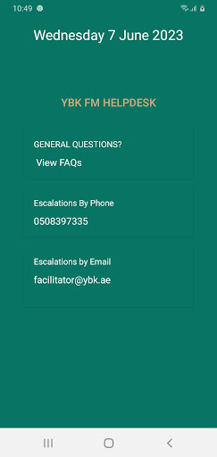 Android application YBK FM HELPDESK screenshort