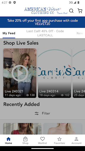 Android application American Velvet screenshort