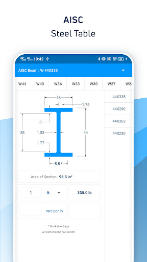 Android application AISC Steel Table screenshort