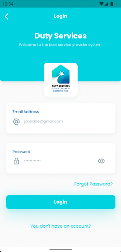 Android application Duty Services - Customer screenshort