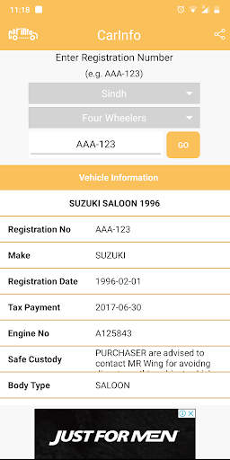 Car Registration Info Screen 3