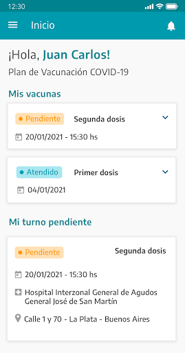 Android application vacunatePBA screenshort