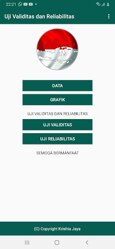 Android application Uji Validitas dan Reliabilitas screenshort