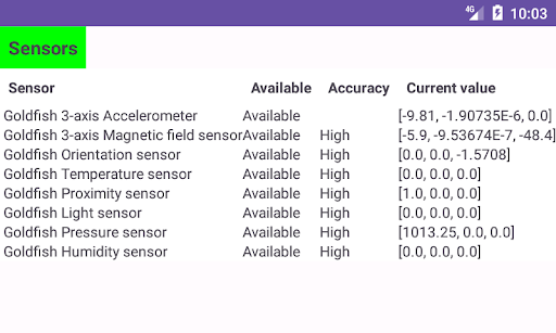 Android Sensors Screen 2