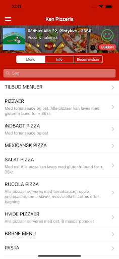 Android application Ken Pizzeria screenshort
