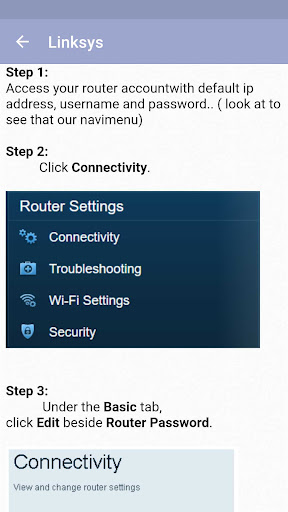 Android application How to change router password screenshort
