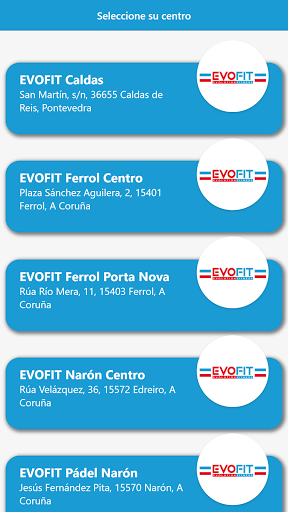 Android application EVOFIT Gimnasios screenshort