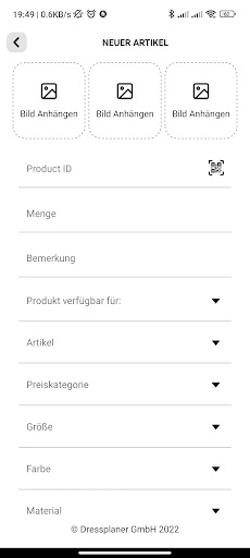 DRESSPLANER Admin Screen 3