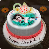 Name photo on birthday cake icon