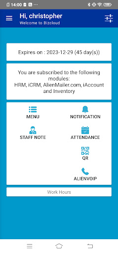 BizCloud app Screen 2