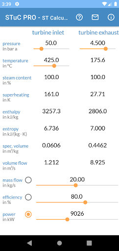 Steam Turbine Calculator PRO Screen 3