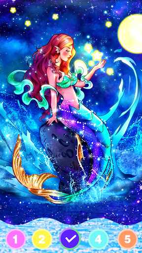 Mermaid color by number Coloring games offline