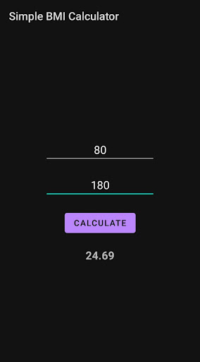 Simple BMI Calculator Screen 2