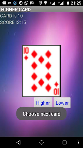HIGHER OR LOWER CARD Screen 2
