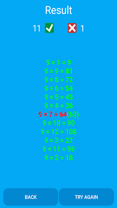 Multiplication tables 1 to 12 - Screenshot 4
