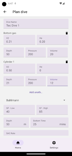 Android application Diveplan screenshort