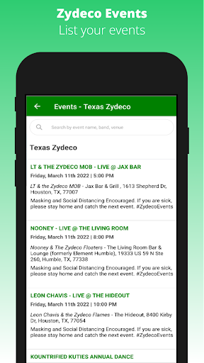 Zydeco Events Screen 2