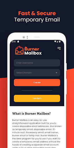 Android application Burner Mailbox: Temporary Mail screenshort