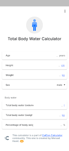 Android application Total Body Water Calculator screenshort
