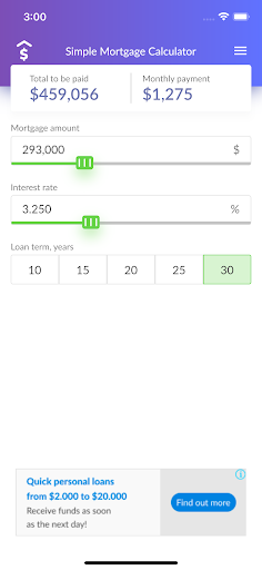 Simple Mortgage Calculator Screen 2