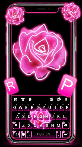 Neon Pink Rose Keyboard Backgr Screen 2